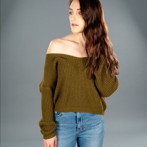 Olive Green Off-Shoulder Sweater